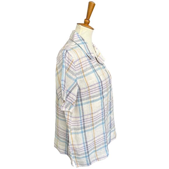 NWT L.L. Bean Plaid 100% Linen Short Sleeve Button Up Preppy Shirt Size Large - Picture 3 of 6